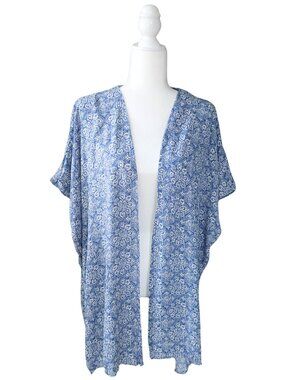 FOREVER 21 Blue & White Paisley Medallion Boho Kimono Cardigan - Size Medium